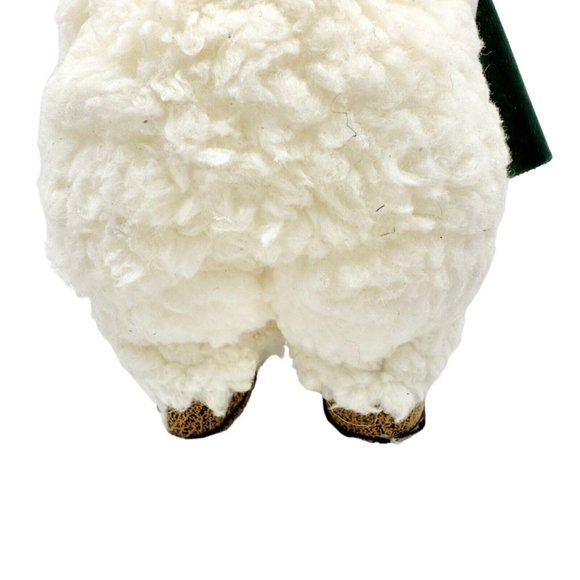 Winter Bear Stands Up Figurine Off-White Fleece with Green Velvet Scarf and Hat - Picture 9 of 13